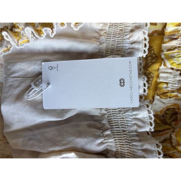 Caroline Costas Dress Large Yellow Floral Smoked Boho New Straps Aline - Picture 12 of 14